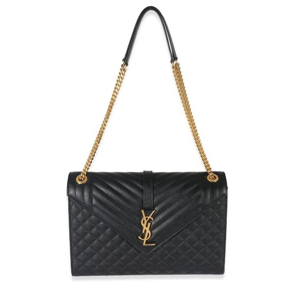 Saint Laurent Black Grain De Poudre Mix Matelassé Large Envelope Flap Bag - Picture 7 of 7